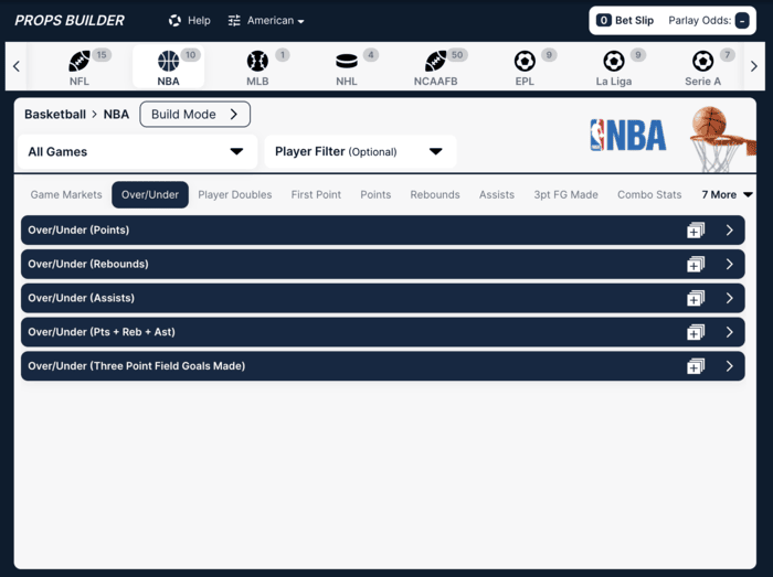 sportsbetting props builder